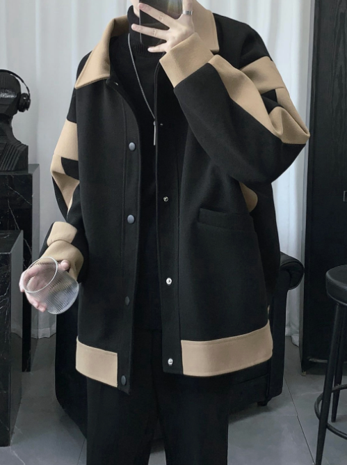 Men Varsity Korean School Plus Size Color Matching Windbreaker Jacket Trendy Handsome Collar Coat