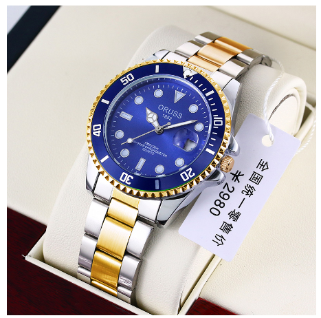 ORUSS Original Business Luxury Stainless Steel Waterproof Fashion Men's Watch Luminous Calendar Quartz Automatic Watch 003