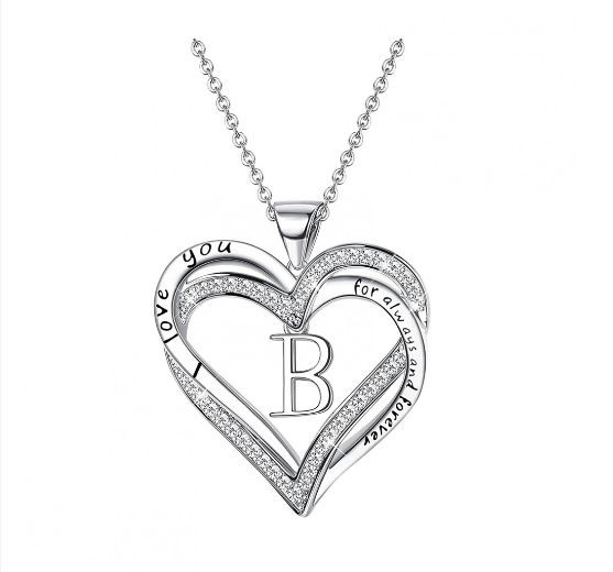 Clever Jewelry Letters Necklace A to Z Initial Heart Pendant Necklace Heart Necklace for Women Gift Dainty Initial Cubic Zirconia Alphabet B