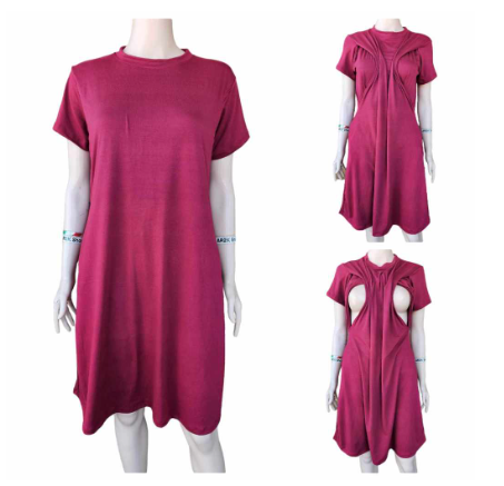 Nursing Breastfeeding and Maternity Dress Fits M-XL with Side Pockets & Discreet Side Opening MD9
