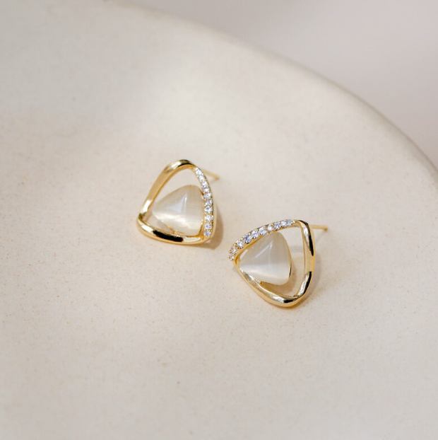 Geometric Triangle Sparkles Opal Earrings Jewelry Accessories For Women