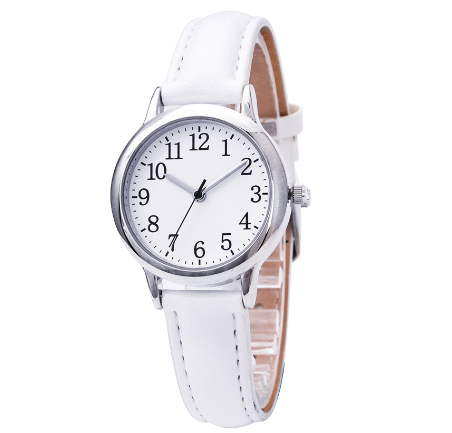 TPW Japanese Quartz Movement Watch Easy to Read Arabic Numerals Watches PU Leather Strap 31mm Dial Wrist Watch WHITE