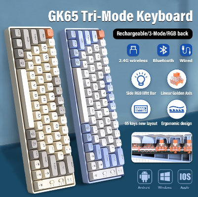 Latest Langtu GK65 G1000 Wireless Mechanical Keyboard Support Hot-Swap 61-Keys RGB Gaming Keyboard
