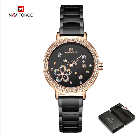 Naviforce NF5016 Women Luxury Brand Gold Casual Dress Ladies Quartz Waterproof Girls Watches BLACK