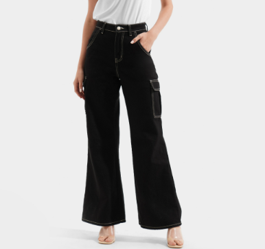 ForMe Wide Leg Cargo Jeans for Women Black/Khaki