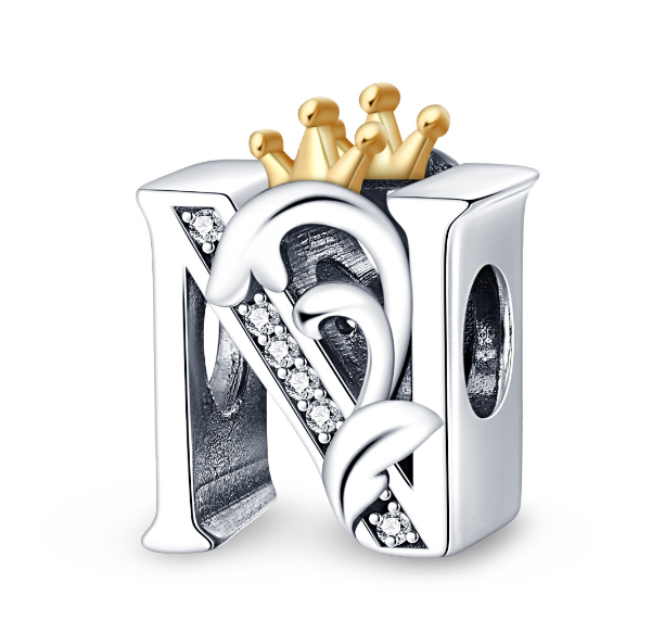 2023 New Pandora Charm 925 Sterling Silver 26 A-Z Letters With Beards Crown Letter Pendant Suitable N