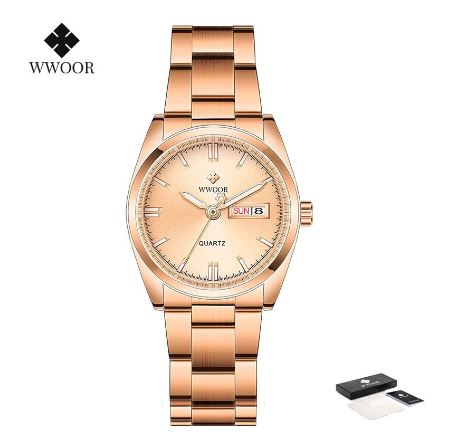 Wwoor Women Watches Stainless Steel Quartz Wrist Watch Creative Design Ladies Clock Female Watch ALL ROSEGOLD