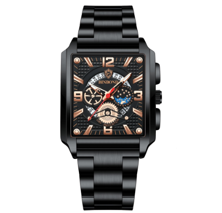 Original Luxury Square Fashion Retro Calendar Waterproof Luminous Sports Stainless Steel Watch 09