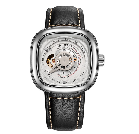 CAROTIF Automatic Skeleton Watch for men - Fashion Waterproof leather strap Sport Watches men watch F1003 5