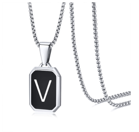 Meaeguet Black Fashion Necklace For Men Letter A-Z Pendant Stainless Steel Birthday Gift For Boyfriend V