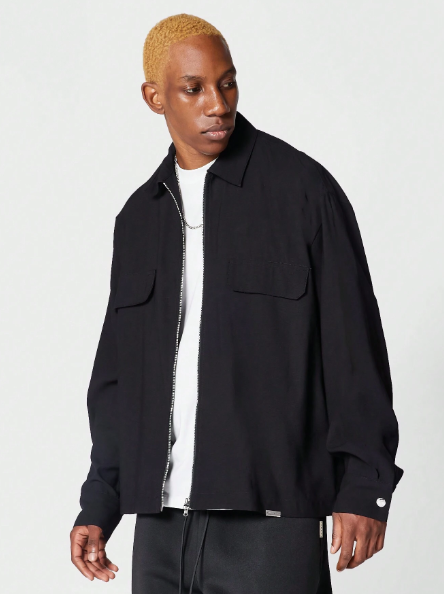 SUMWON Regular Fit Straight Hem Zip Through Shirt
