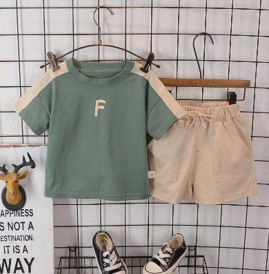 0-6 Years Old Baby terno Ready Stock Children's Clothing Boys Suits Clothes Pure Cotton T-Shirts Fashion Korean Stitching Short-Sleeved