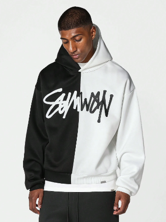 SUMWON Overhead Colour Block Hoodie With Front Graphic Print