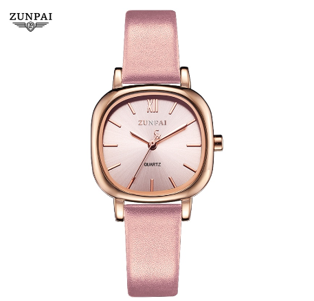 Zunpai Woman Waterproof Leather Strap Square Watch PINK
