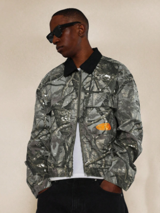 SUMWON Regular Fit All Over Printed Twill Zip Through Jacket
