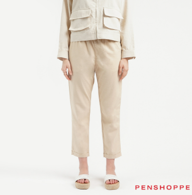 Penshoppe Chic Fit Linen Pull On Trousers For Women Khaki