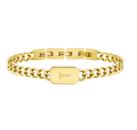 Meaeguet A-Z Initial Bracelet for Men Stainless Steel Cuban Link Chain Gold Bracelet Men Jewelry Gift for Boyfriend T