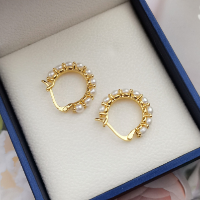 Natural Freshwater Pearl Earrings  Button Pearl Beads for Women