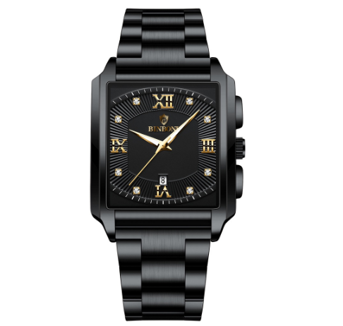 Binbond New Style Rectangular Men's Stainless Steel Band Simple Sports Outdoor Calendar Quartz Watch Waterproof Wrist Watch M6