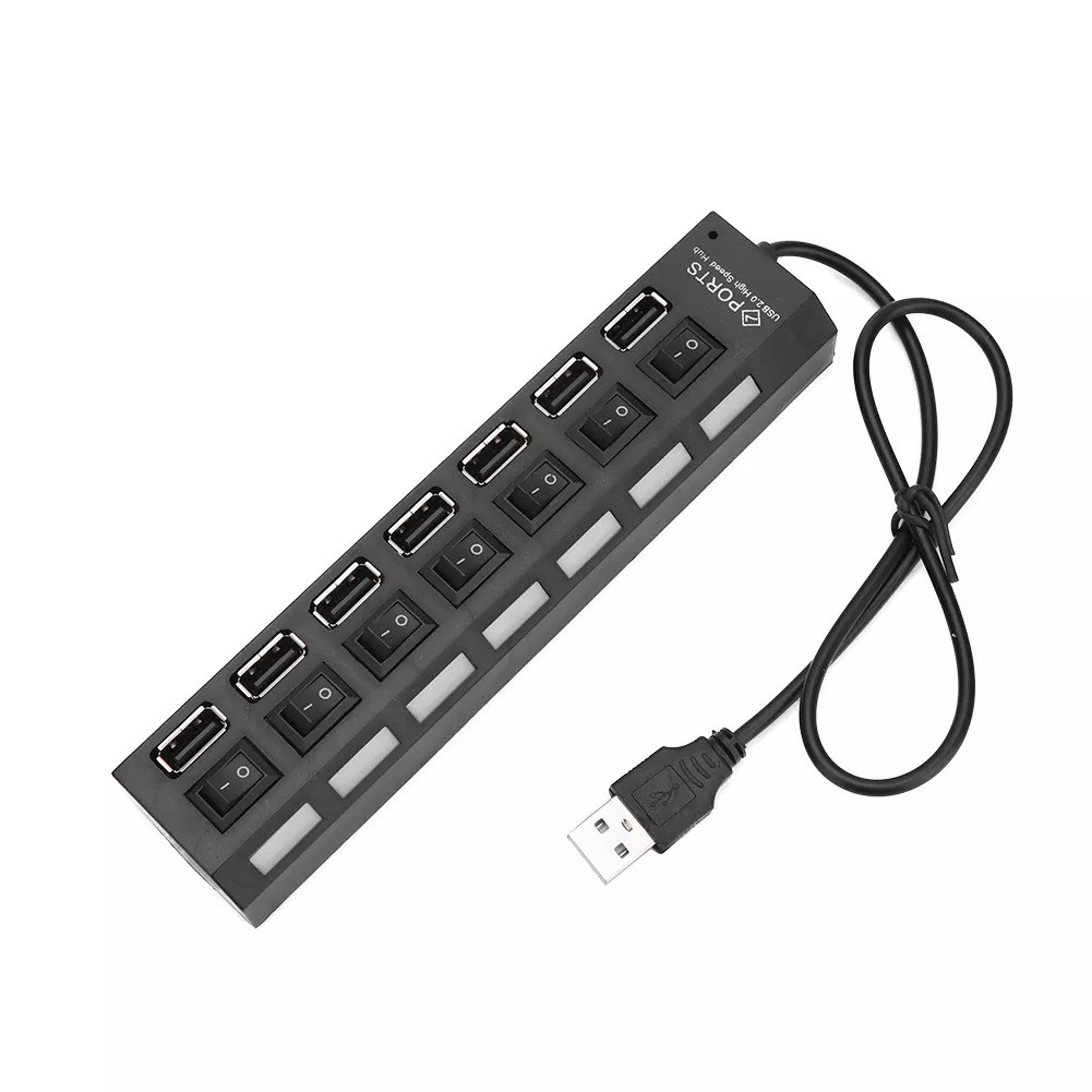 Popcorn 7 Port High Speed USB 2.0 Hub with Independent Switch Led Power Supply Light And Portable