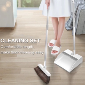 Household Cleaner Sturdy & Durable Plastic Long Handle Foldable Broom and Dustpan Set