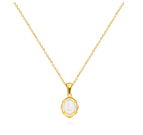 26 Letter Pendant Necklace 18k Gold Oval Shell Neck Chain Necklace Fashion Gift L