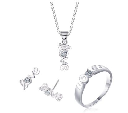 Silver S096 Italy 925 Love Ladies Set
