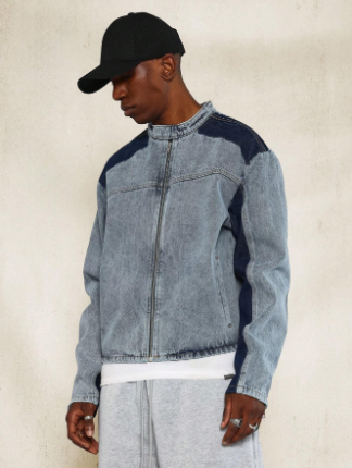 SUMWON Washed Cropped Worker 2 Tone Denim Jacket