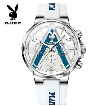 Playboy Watch Original Relo For Men Business Multifunction Luminous Fashion Rubber Waterproof Men's Watches Quartz Analog Watch WHITE STRAP