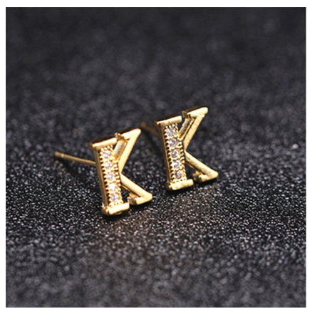 Ins Gold Plated Diamond Earrings Korean letter inlaid Zircon Earrings Fashion Earrings K