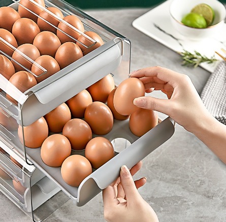 32 Grid Egg Tray Double Layer Drawer Type Egg Storage Organizer Rack