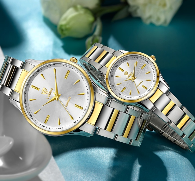 Couple Watch Stainless Steel Vintage Gold Waterproof for Women Men Watches L1016 free box