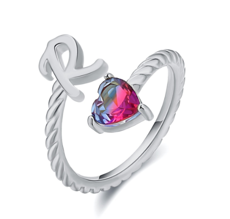 Letter Ring 925 Silver 26 Letters A-Z Initial Ring Open Gradient Zircon Ring for Women Jewelry Gift R