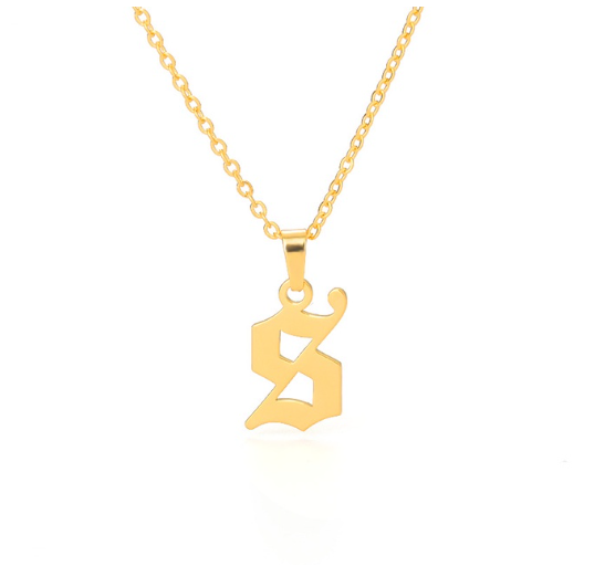 Maxzone Tiny Old English Letters Necklaces For Women Lowercase Initial A-Z Letter Pendant Necklace Men Vintage Font Boho Jewelry Gift S