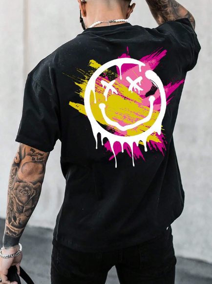 Manfinity EMRG Men T-Shirts Fit Crew Neck Short Sleeve Graphic Tee Smile Face Casual Street Summer Polyester