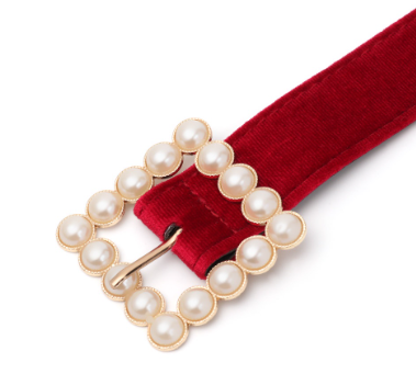 Fashion Pearl Velvet Women Belt For Pants Party Dress Luxury Elegant Casual Flannelette Girls Waistband