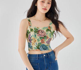 Lovito Women Casual Floral Zipper Sleeveless Tank Top L49AD020 Multi-Color