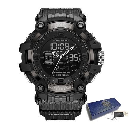 LIGE Official Watch Men Original Sport 30M Waterproof Dual Time Trend Ride LED Display Digital Relo Auto Date Quartz Wristwatch ALL BLACK