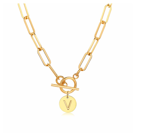 Vnox Women Stainless Steel Gold Plated Initial Pendant Necklace with Paperclip Necklace V