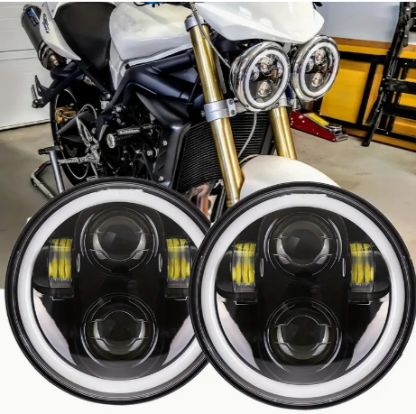 Black/Chrome Car Motorcycle 5.75 Inch LED Headlight Halo DRL Turn Signal For Triumph Iii 3 For Street Speed Triple 5 3/4" H4 LED Headlamp For Sportster Iron 883 For Dyna For Honda For Shadow For BMW 3
