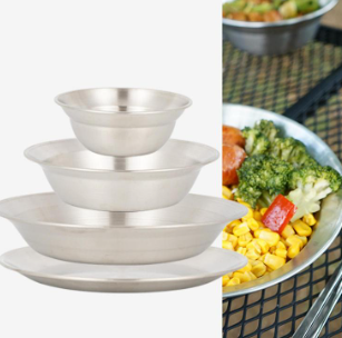 Stainless Steel Plates and Bowls Set Cookware Dishes for BBQ Barbecue Hiking