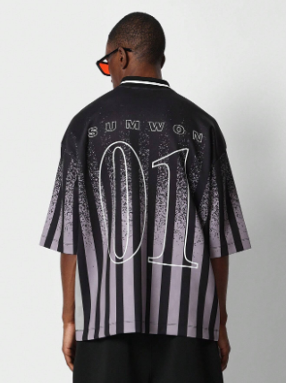 SUMWON Neoprene Polo Stripe Tee With Back Number Print