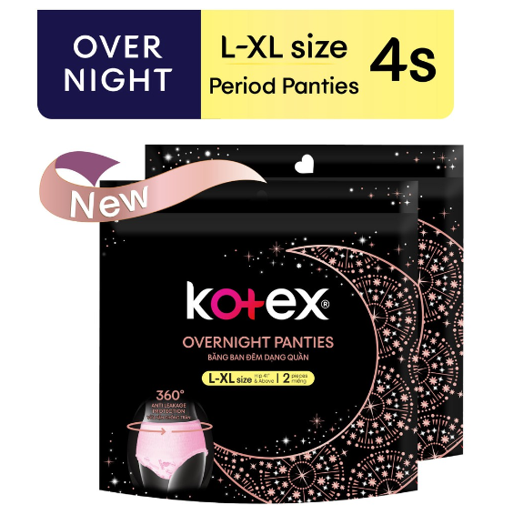 Kotex Overnight Menstrual Panties XL - 2 Pads x 2 Packs (4 Pads)
