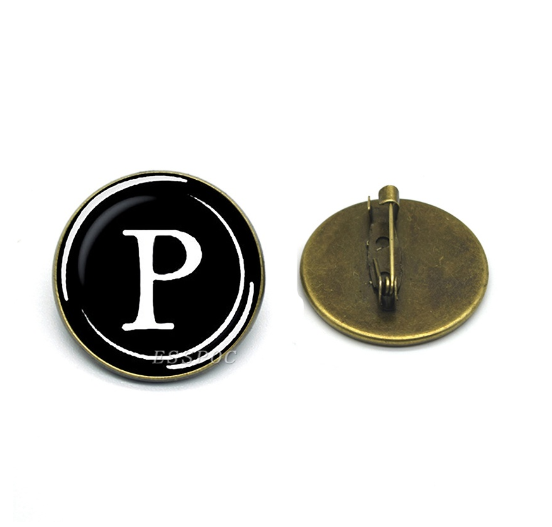New 2023  Vintage Bronze Color Lapel Pin Letters A To Z Brooches Fashion Initial Letter Brooch Pins Suit Badges Women Men P
