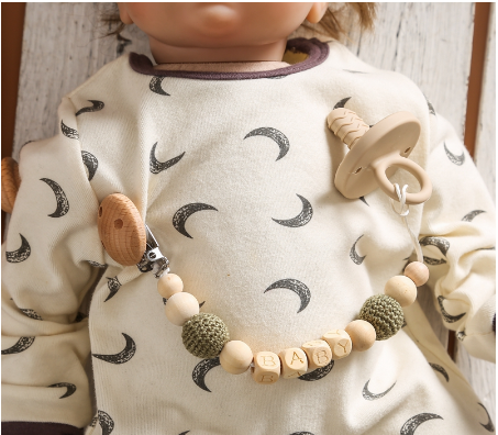 Personalized Name Pacifier chain Handmade Beech Holder Chain Crochet Nipple Clips Baby Teether