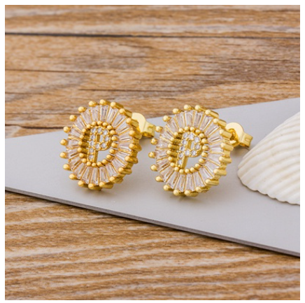 26 Initial Letter Earrings for Women Hypoallergenic Accessories Cute Alphabet AAA CZ Gold Stud Hikaw Jewelry P