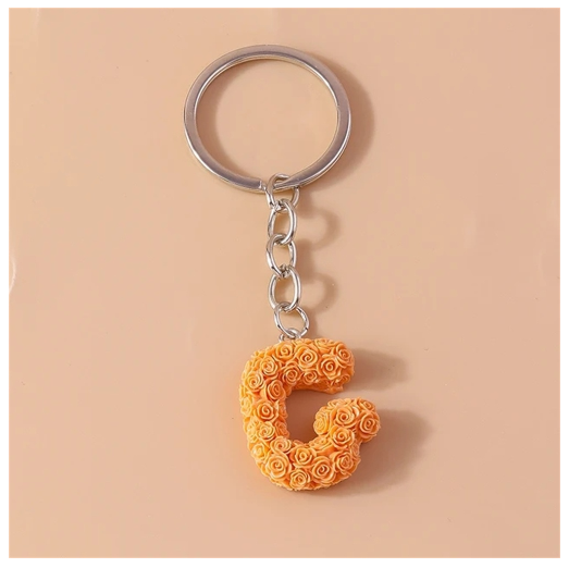 Fashion Rose 26 Letter Keychains Sweet Flower A-Z Alphabet Keyrings For Women Handbag Pendant Ornaments Jewelry Accessories G