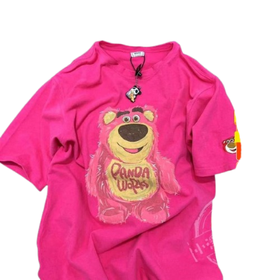 Lovito Casual Cartoon Oversize Round Neck Short Sleeves T-Shirt for Women LNE07150 (Hot Pink)