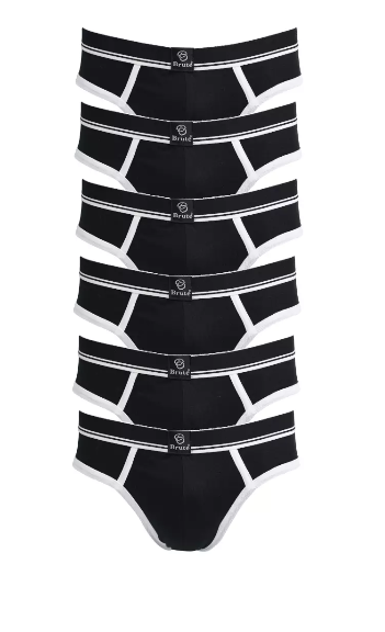 Brute Men's Hipster Nylon Briefs - Contrast Black (set of 6)