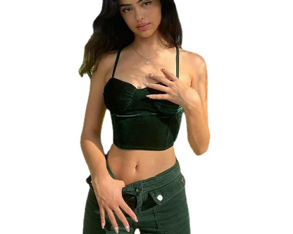 Summer Sexy Crop Top Backless Slim Green Velvet Camisole